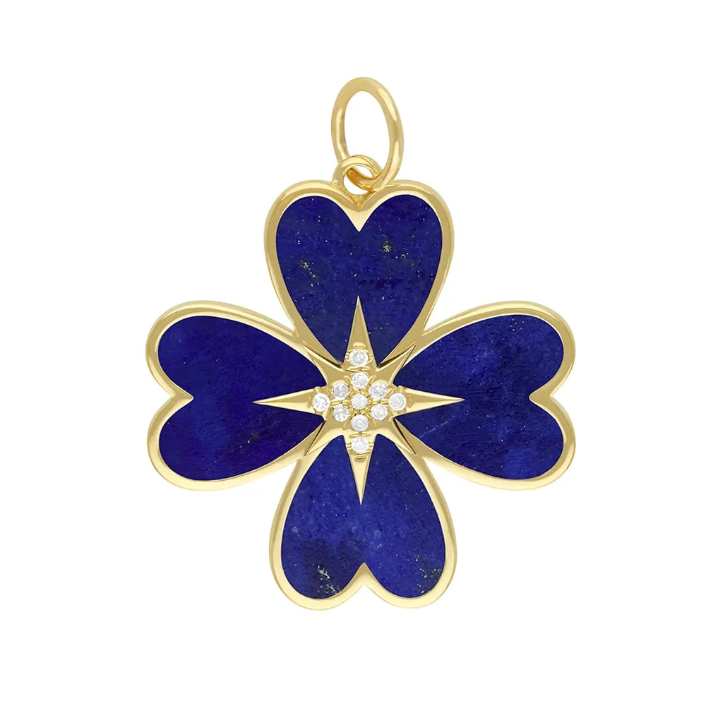 Lapis & Diamond Clover Pendant 24mm