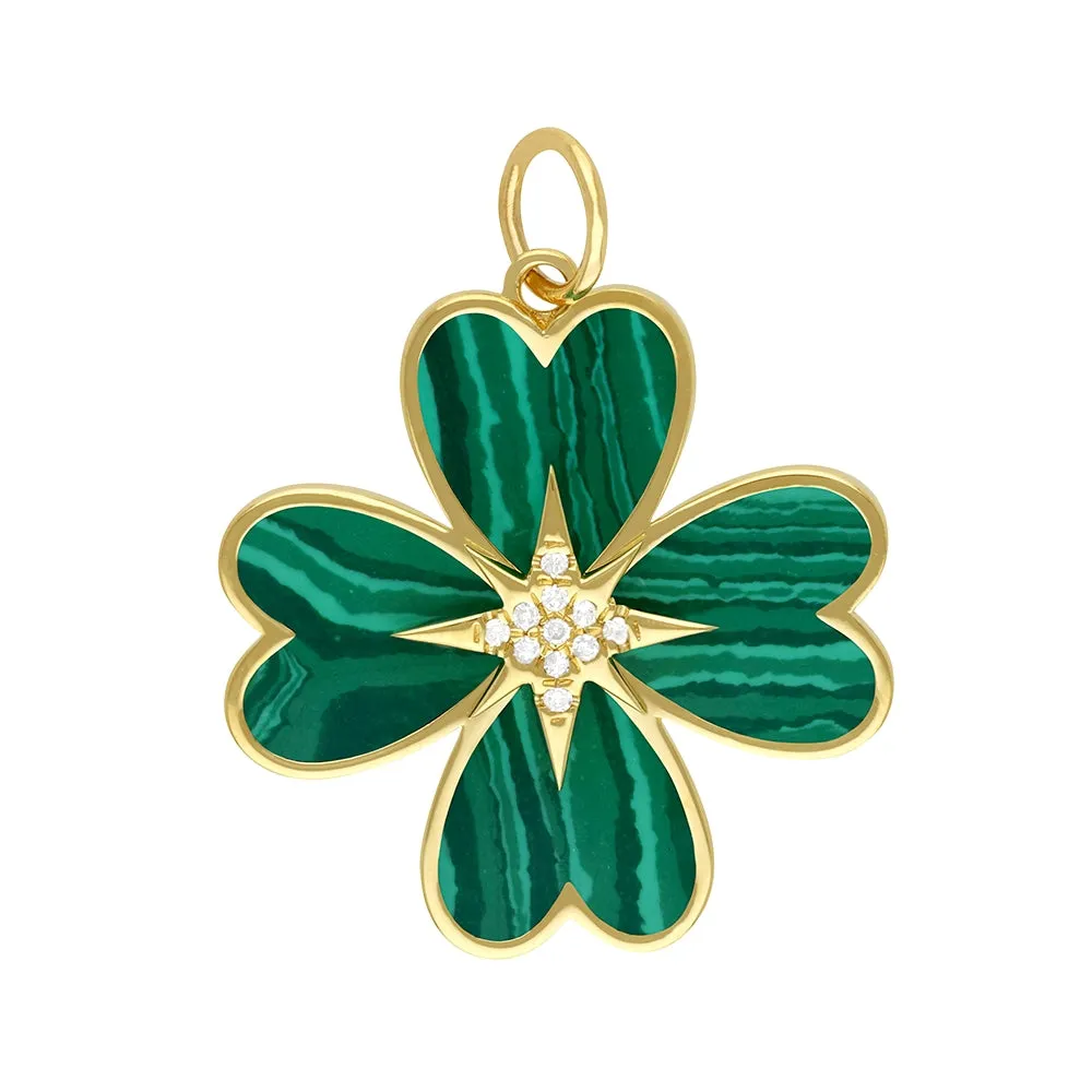 Lapis & Diamond Clover Pendant 24mm