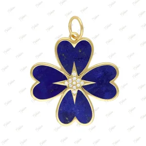 Lapis & Diamond Clover Pendant 24mm