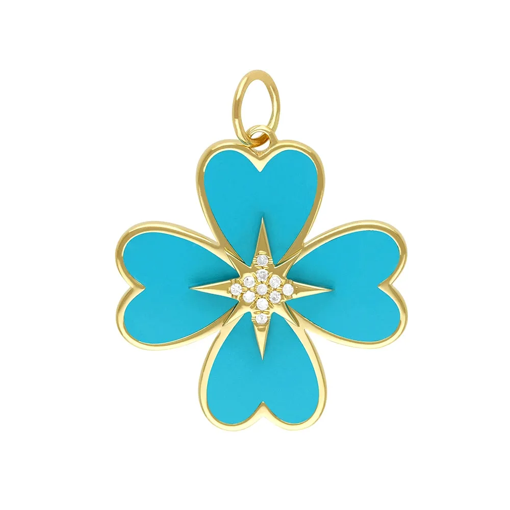 Lapis & Diamond Clover Pendant 24mm
