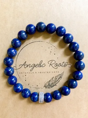 Lapis Lazuli & Micro Pave Sterling Beaded Bracelet || Reiki Infused