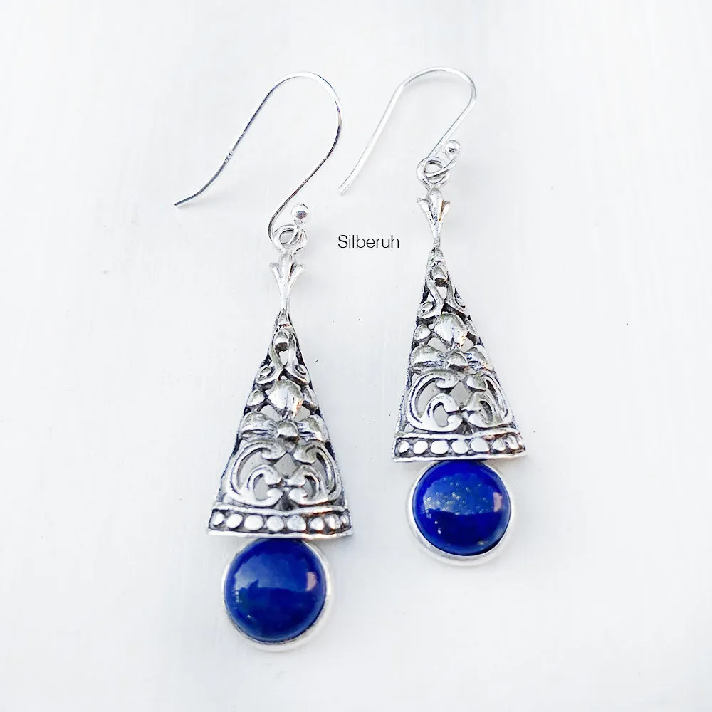 Lapis Lazuli Bell Filigree Silver Earring