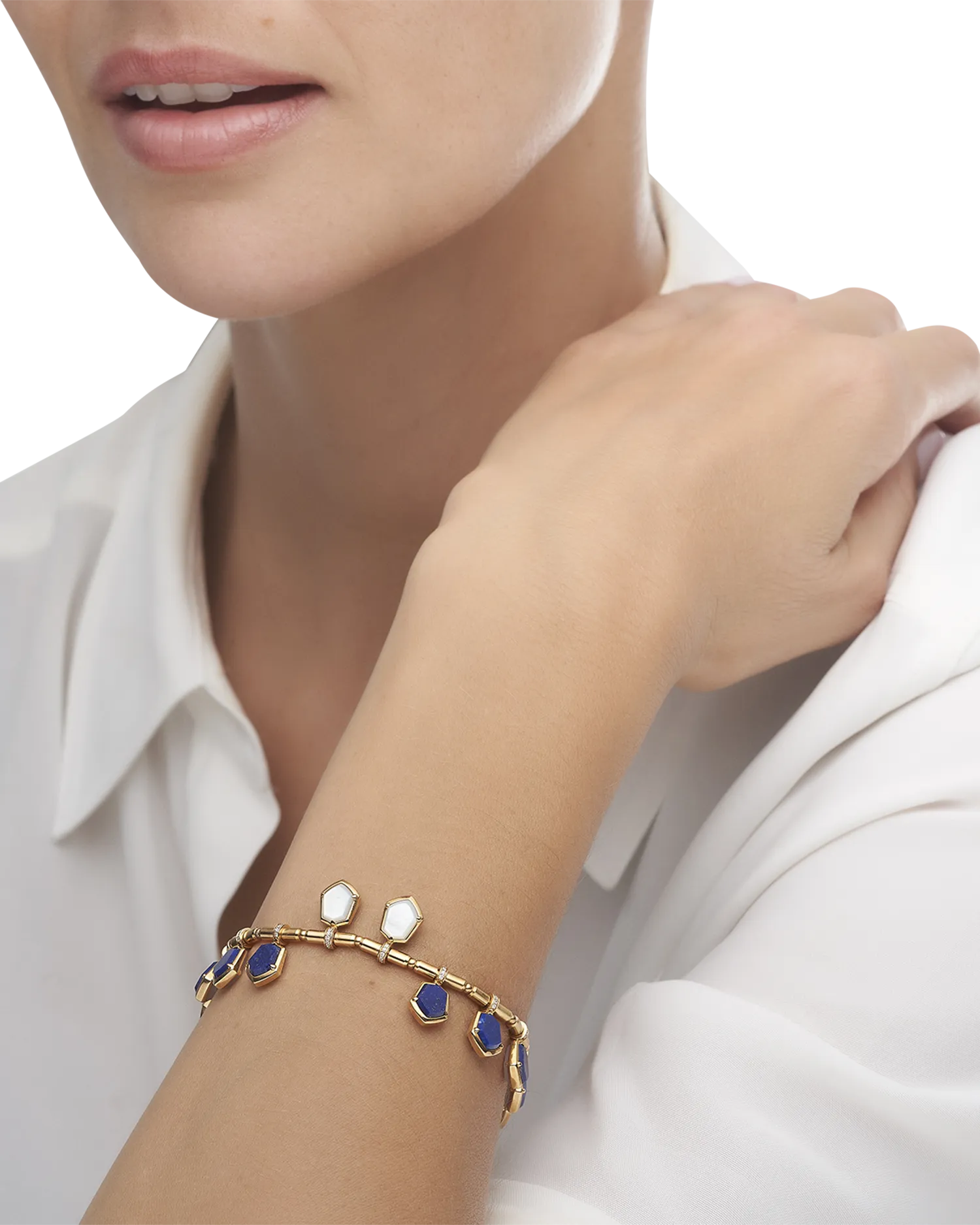 Lapis Megisti Bracelet | Mother of Pearl, Blue Lapis, and Yellow Gold