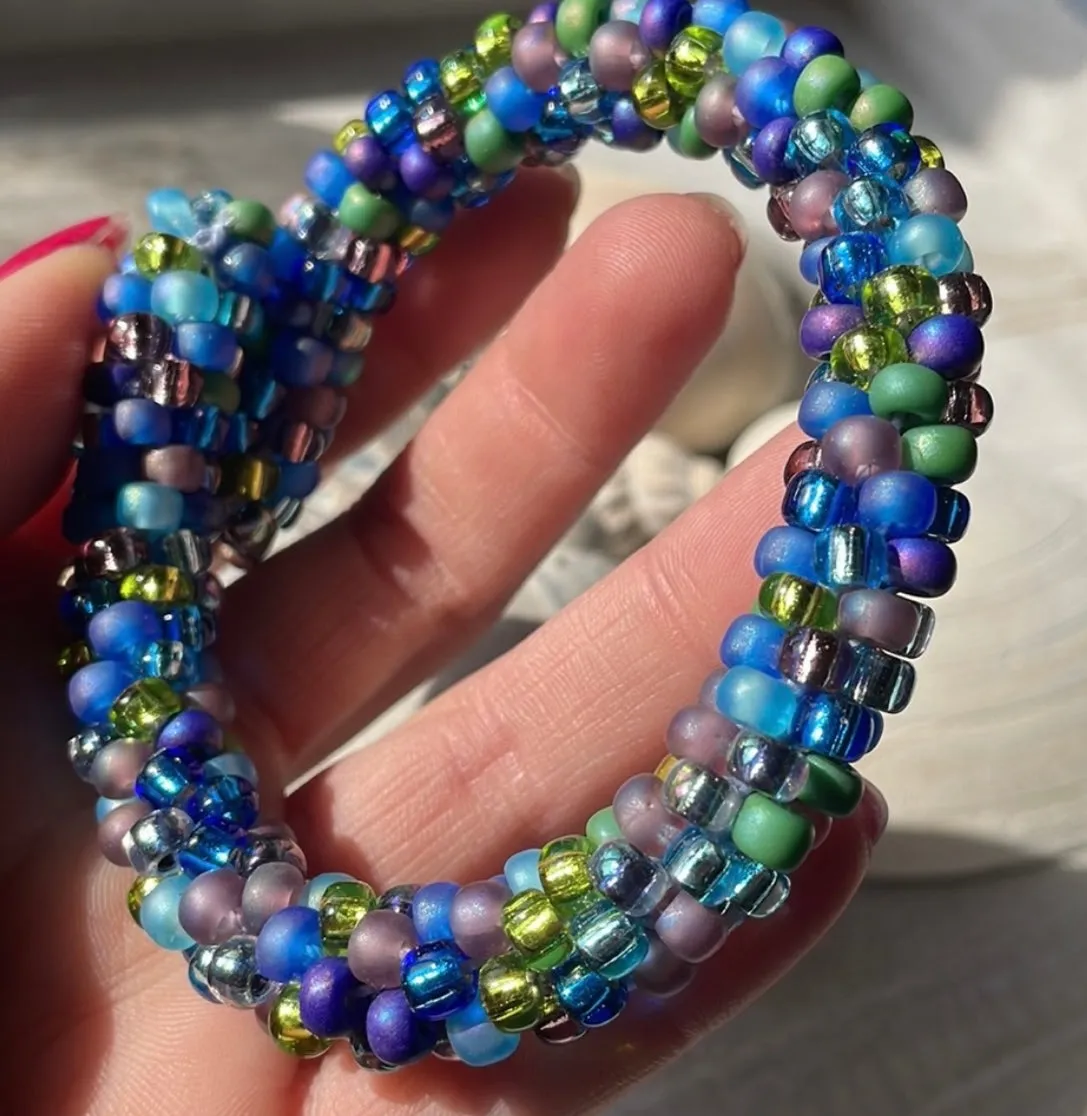 Large seed bead crocheted bracelet