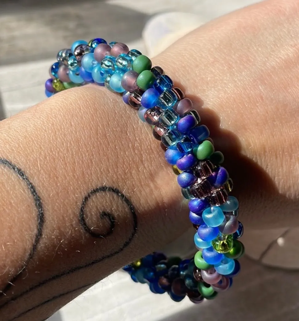 Large seed bead crocheted bracelet