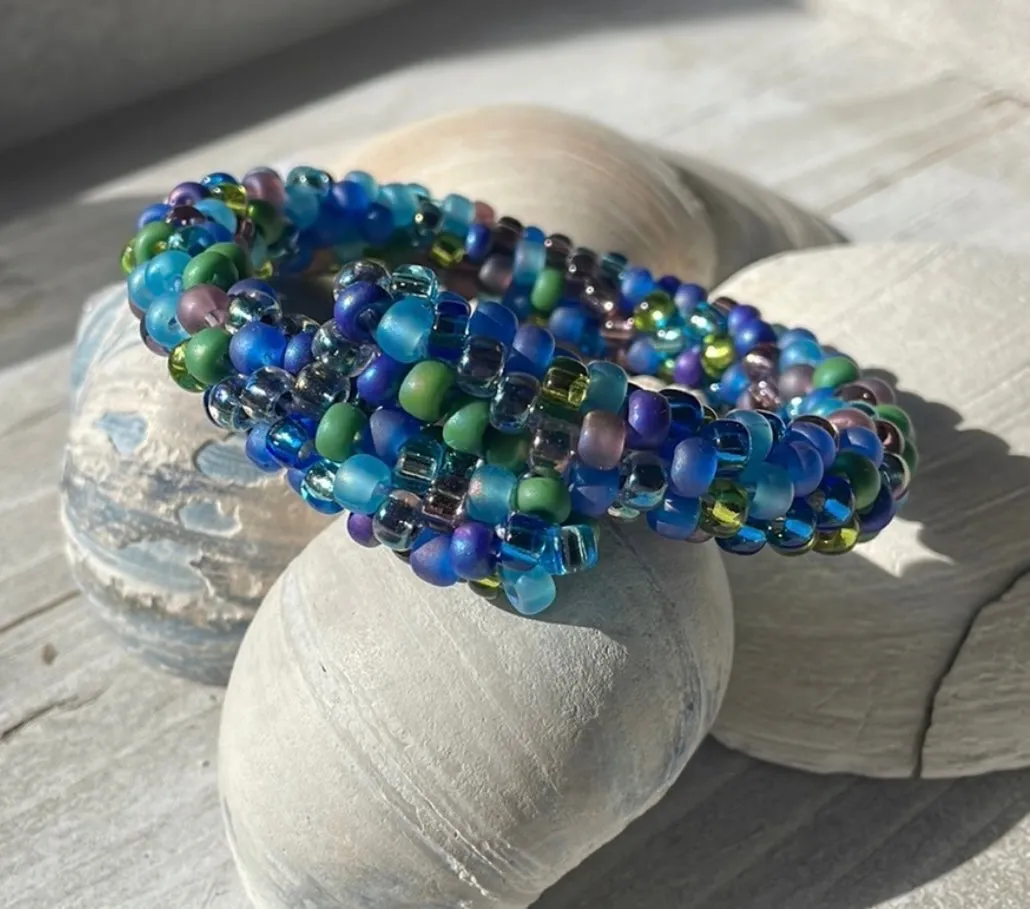 Large seed bead crocheted bracelet