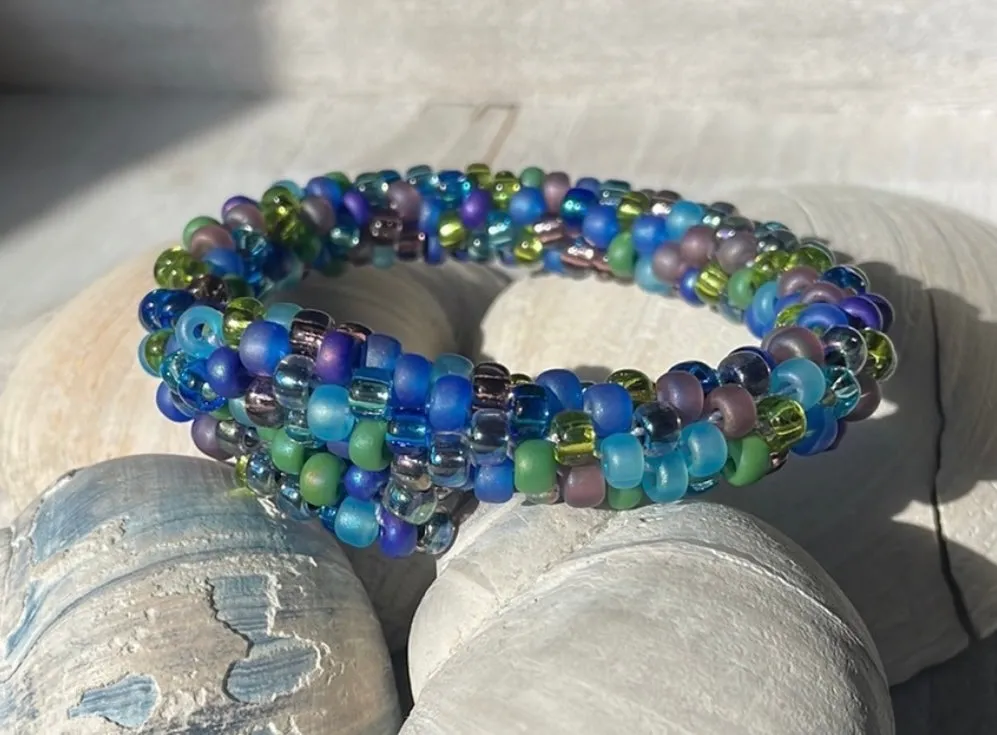 Large seed bead crocheted bracelet