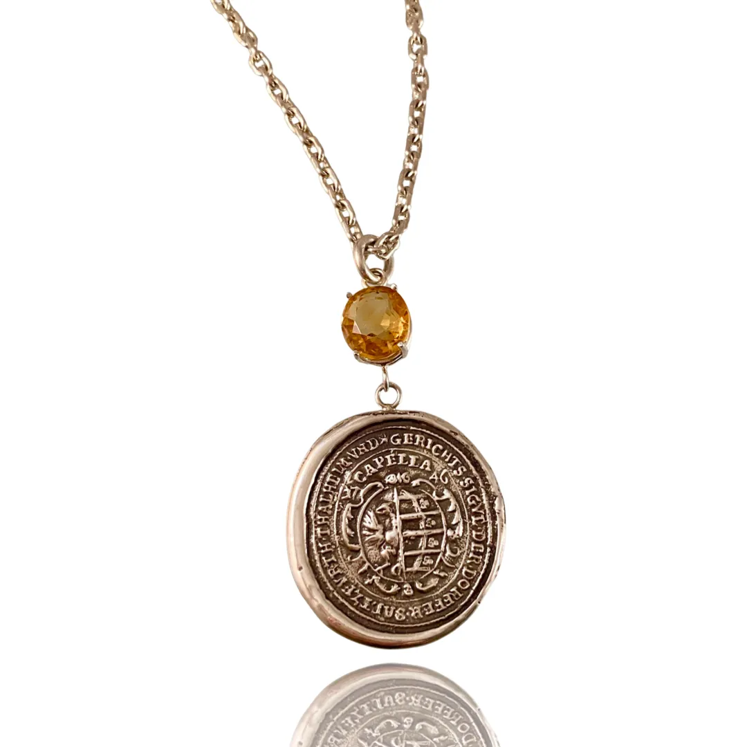 Large Shield Medallion & Citrine Necklace