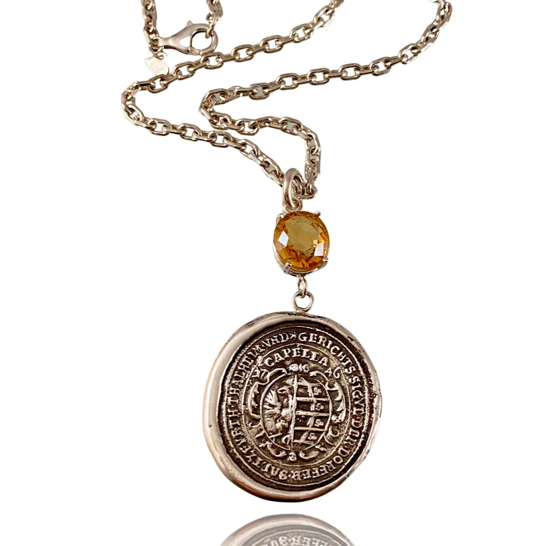 Large Shield Medallion & Citrine Necklace