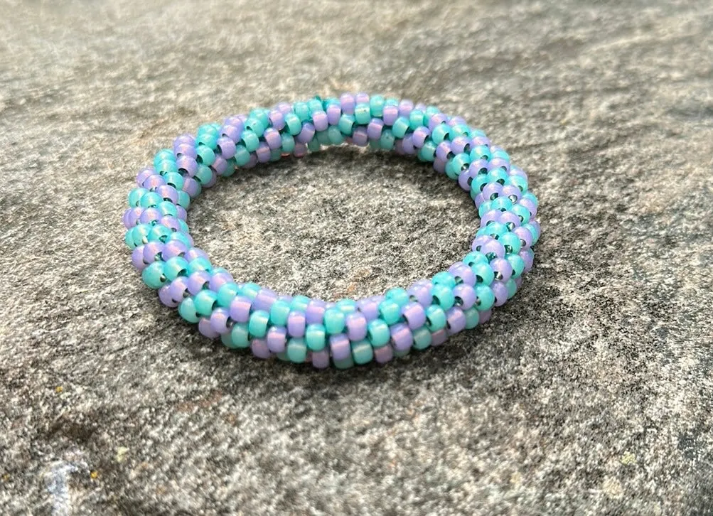Lavender & aqua crocheted bracelet