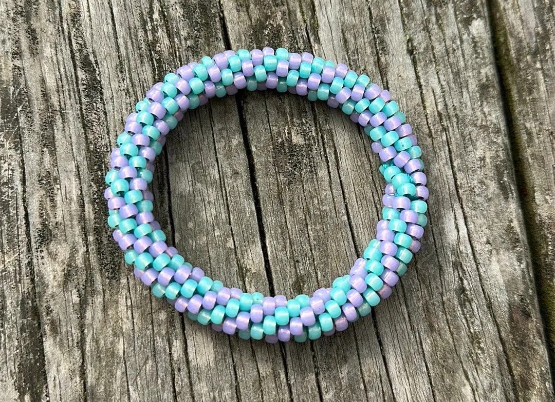 Lavender & aqua crocheted bracelet