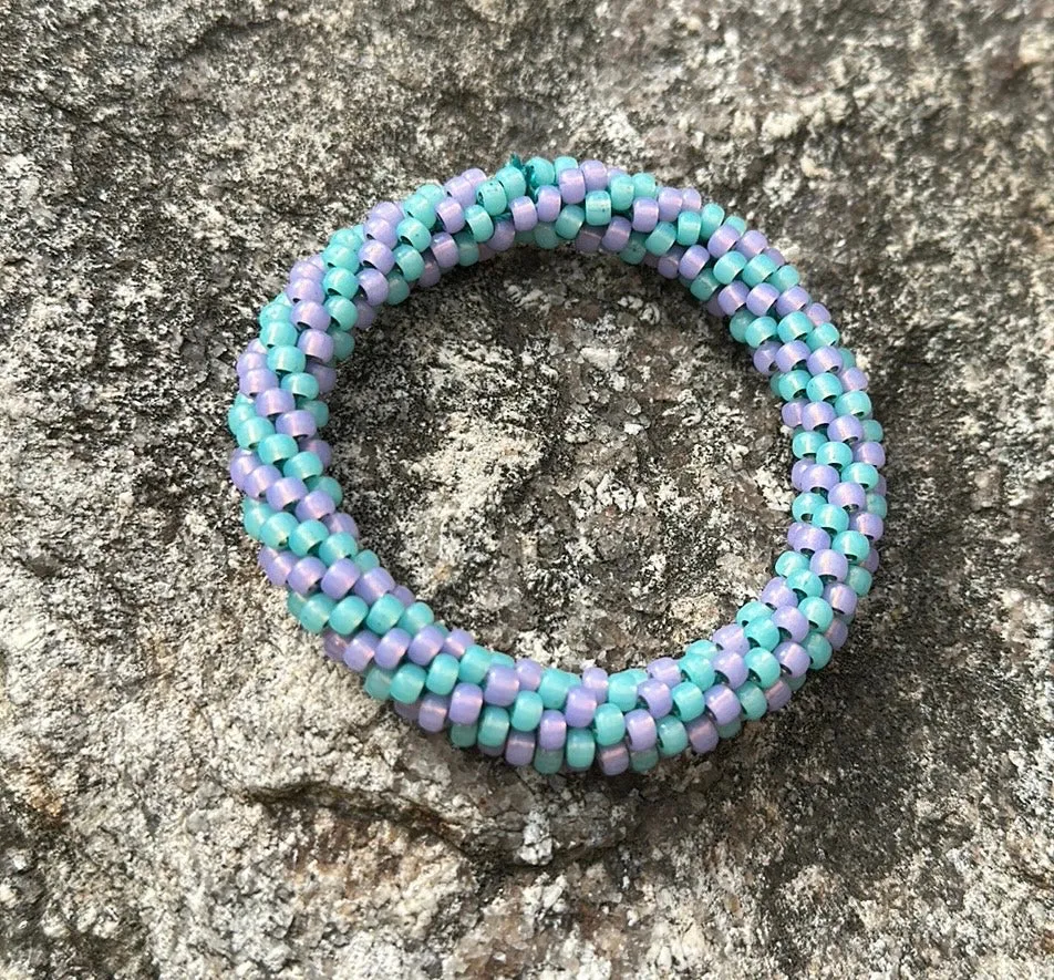 Lavender & aqua crocheted bracelet