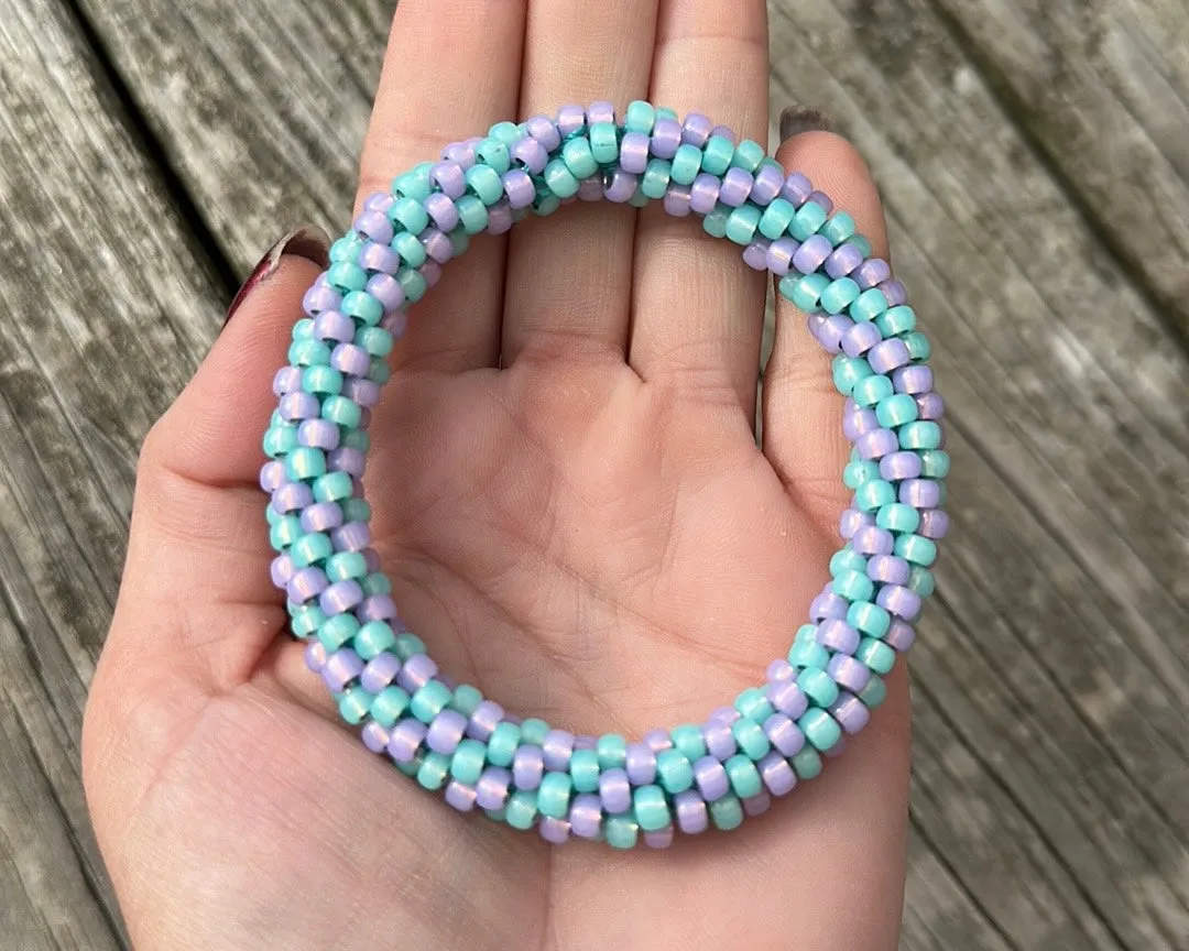 Lavender & aqua crocheted bracelet