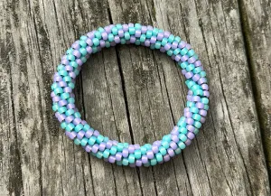 Lavender & aqua crocheted bracelet