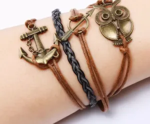 Leather style  owl bracelet