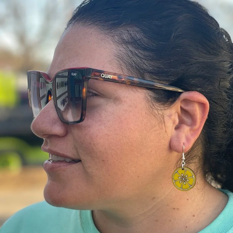 Lemon Slice Wooden Dangle Earrings by Cate's Concepts, LLC