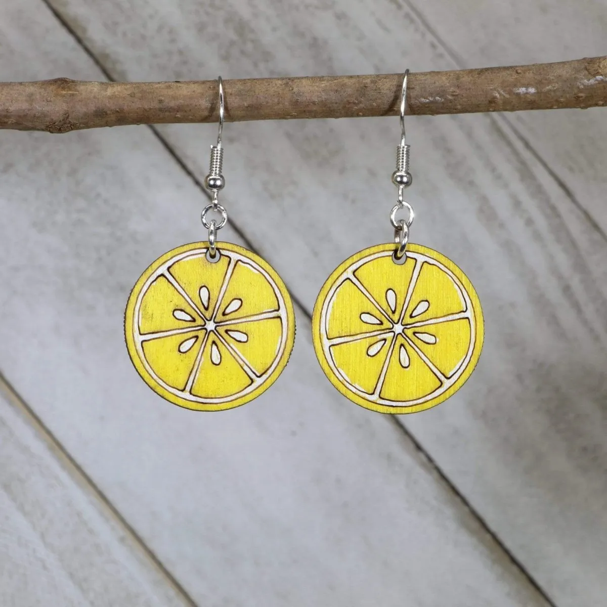 Lemon Slice Wooden Dangle Earrings by Cate's Concepts, LLC