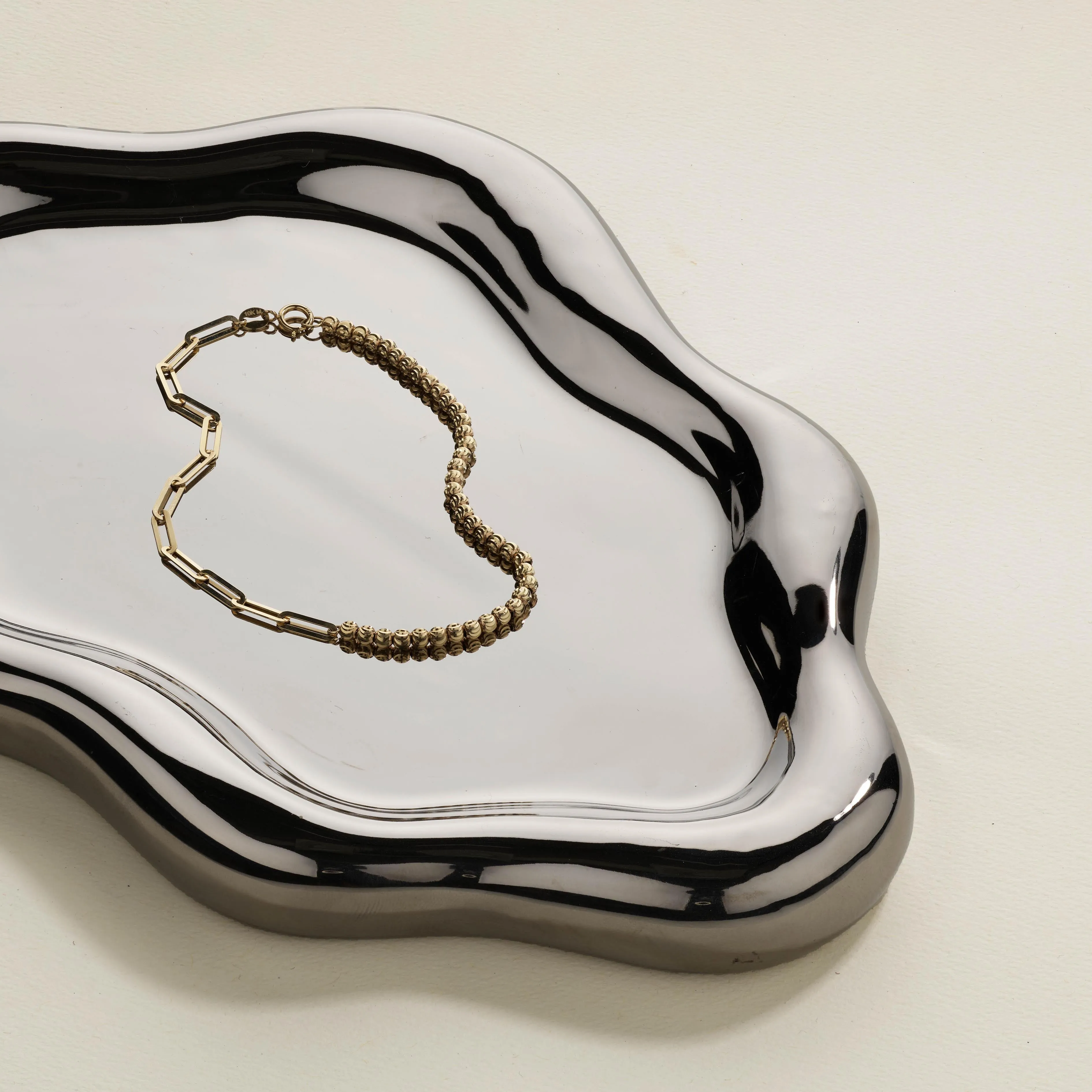 Micro Beaded Half Paperclip Chain Bracelet in 10k Gold