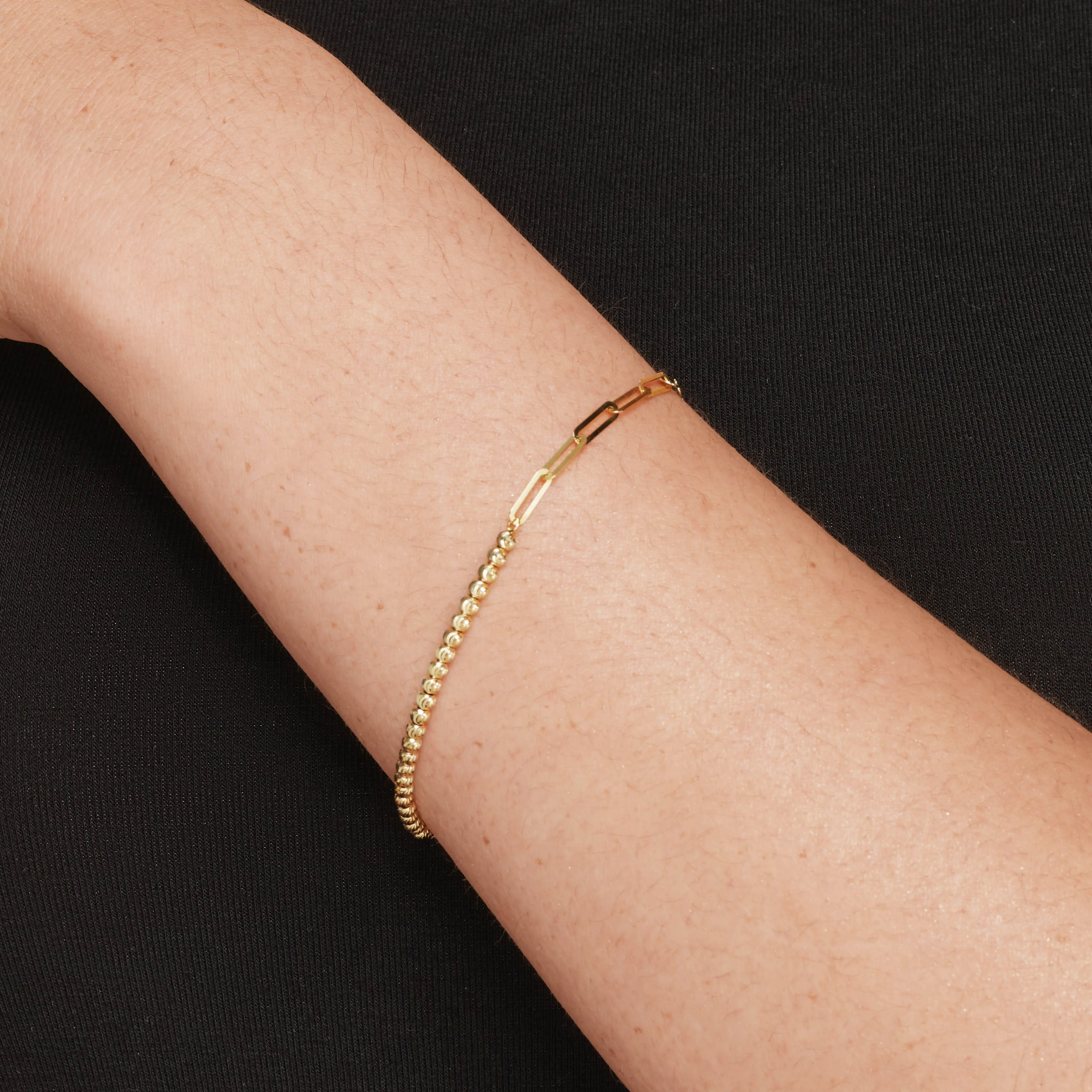 Micro Beaded Half Paperclip Chain Bracelet in 10k Gold