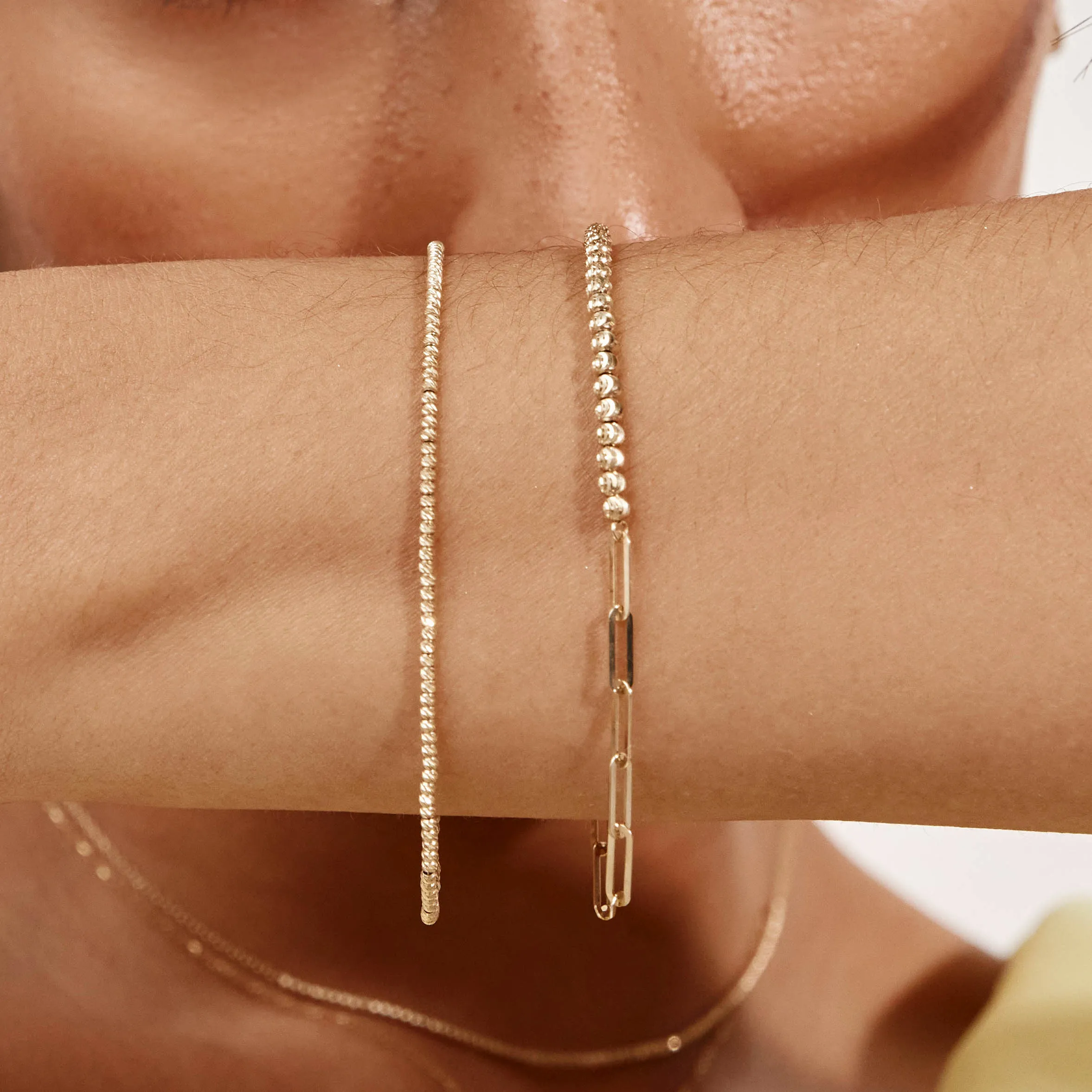 Micro Beaded Half Paperclip Chain Bracelet in 10k Gold