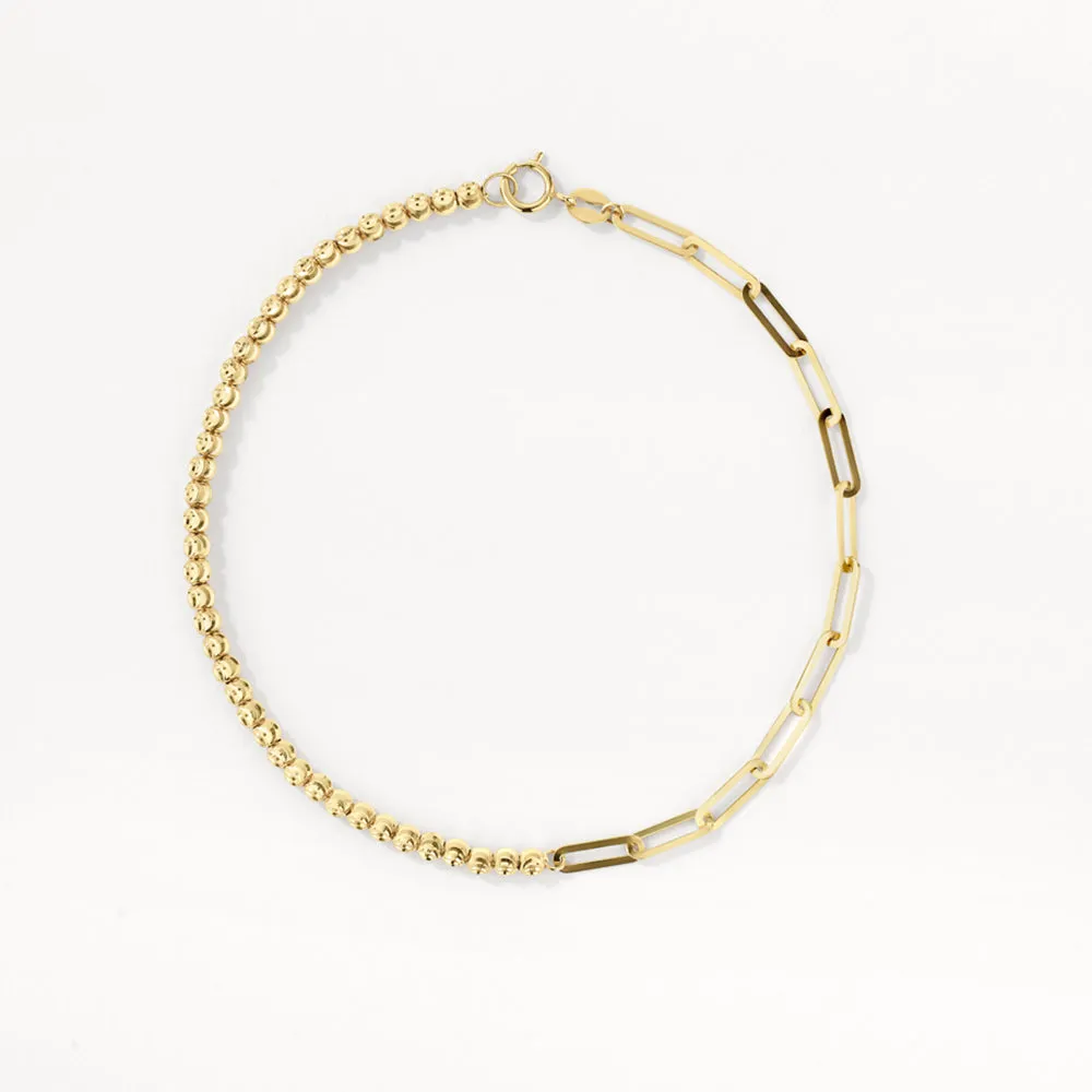Micro Beaded Half Paperclip Chain Bracelet in 10k Gold