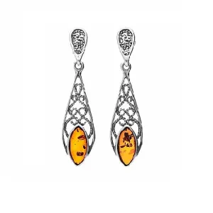 MILENA Earrings Silver and Baltic Amber Amber - Vintage Style