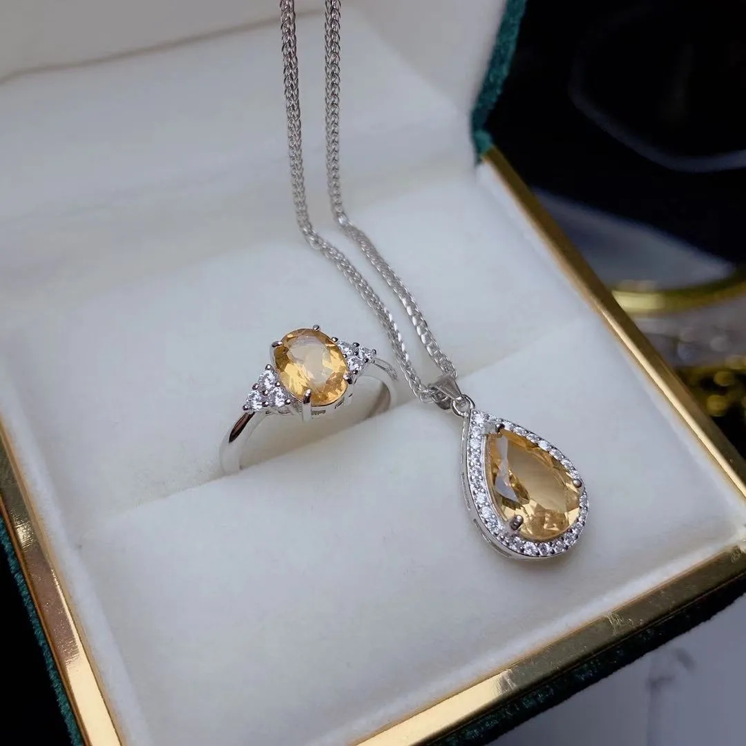 Natural Citrine Inlaid Rings Pendants Two-piece