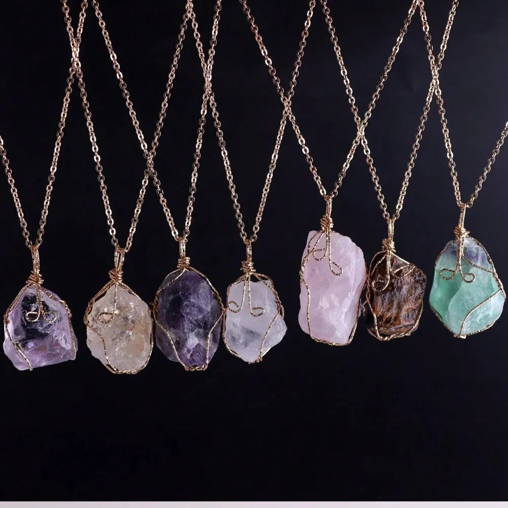 Natural Raw Stone Pendant Necklace