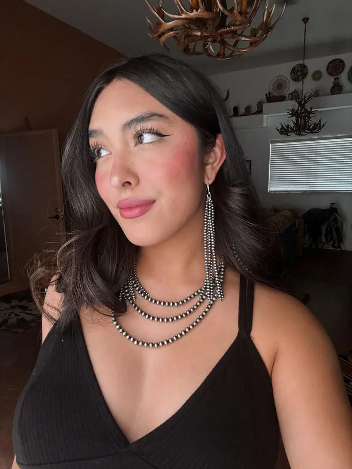 Navajo Sterling Silver Pearl Beaded Tassel Dangle Earrings