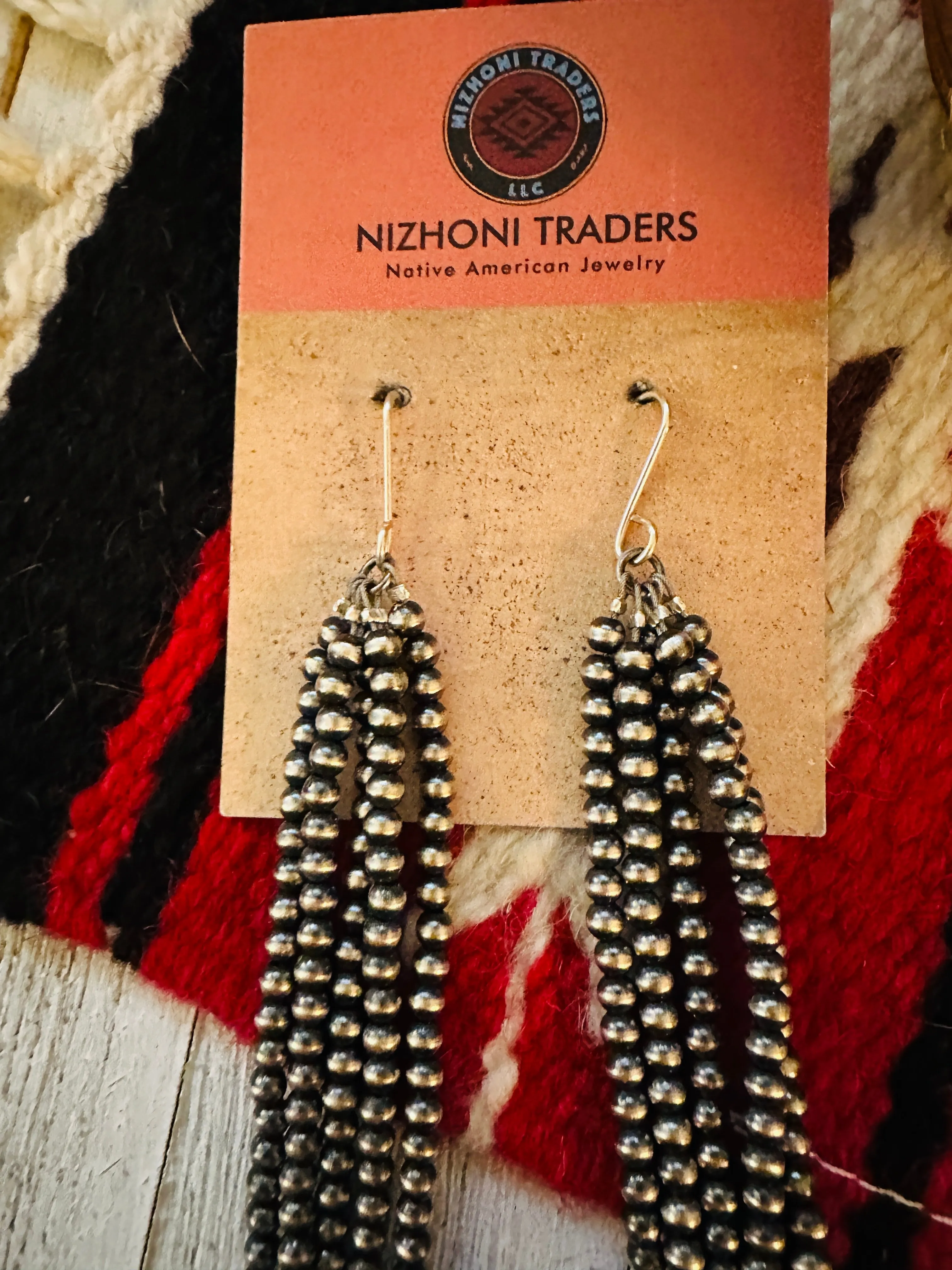 Navajo Sterling Silver Pearl Beaded Tassel Dangle Earrings