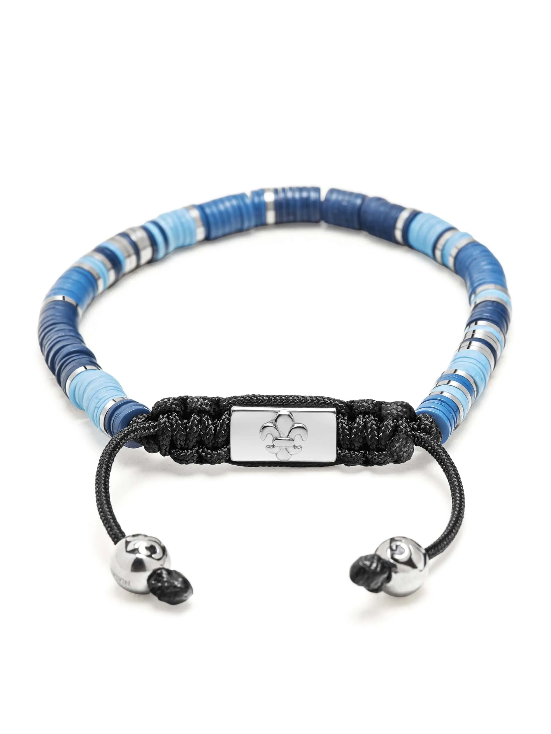 Nialaya Men's Beaded Bracelet with Light Blue and Silver Disc Beads