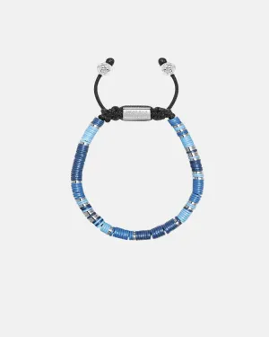 Nialaya Men's Beaded Bracelet with Light Blue and Silver Disc Beads