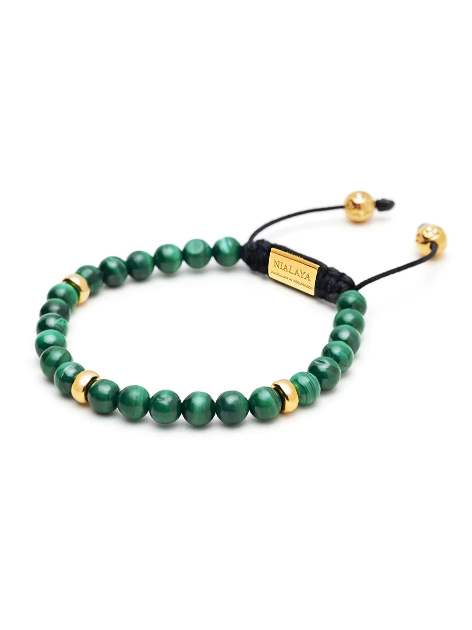 Nialaya Men's Beaded Bracelet With Malachite And Gold