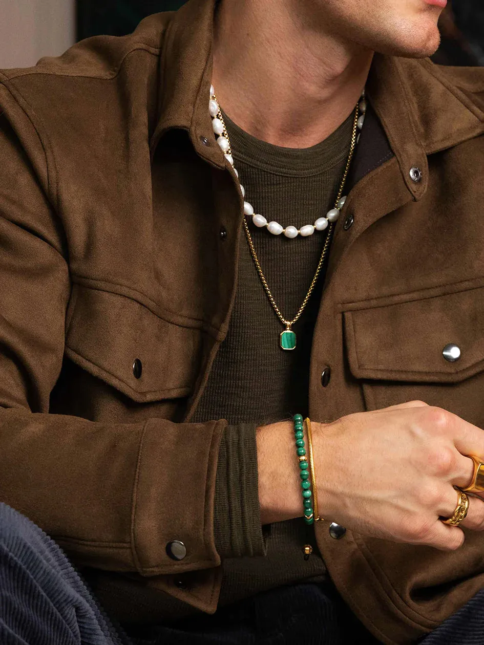 Nialaya Men's Beaded Bracelet With Malachite And Gold