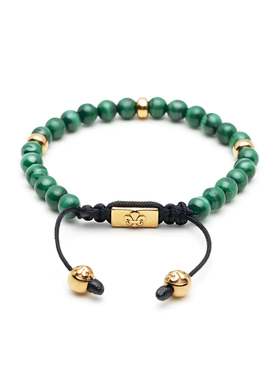Nialaya Men's Beaded Bracelet With Malachite And Gold