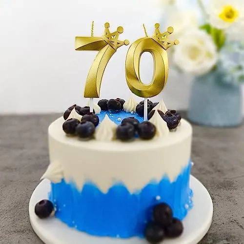 Number 70 Birthday Candle 3D Crown Designed 70th Cake Topper Decorations for Seventy Year Old Happy Birthday Candles Anniversaries (Crown-70, Gold)