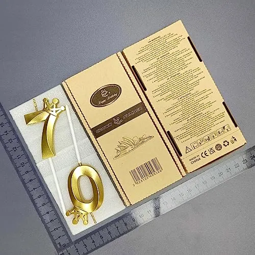 Number 70 Birthday Candle 3D Crown Designed 70th Cake Topper Decorations for Seventy Year Old Happy Birthday Candles Anniversaries (Crown-70, Gold)