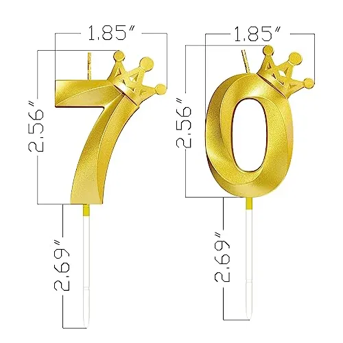 Number 70 Birthday Candle 3D Crown Designed 70th Cake Topper Decorations for Seventy Year Old Happy Birthday Candles Anniversaries (Crown-70, Gold)