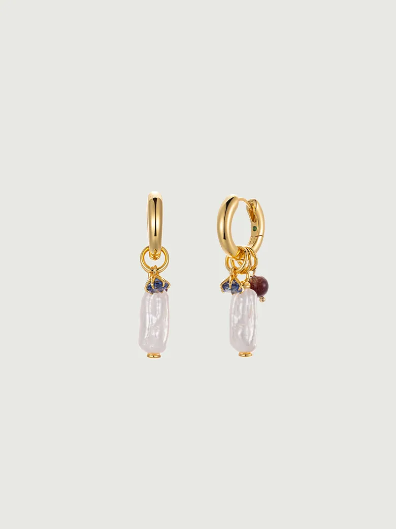 Pearl Drop Sapphire Hoop Earrings