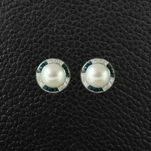 Pearl, Sapphire & Diamond Earrings