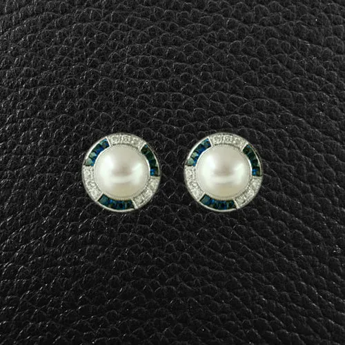 Pearl, Sapphire & Diamond Earrings