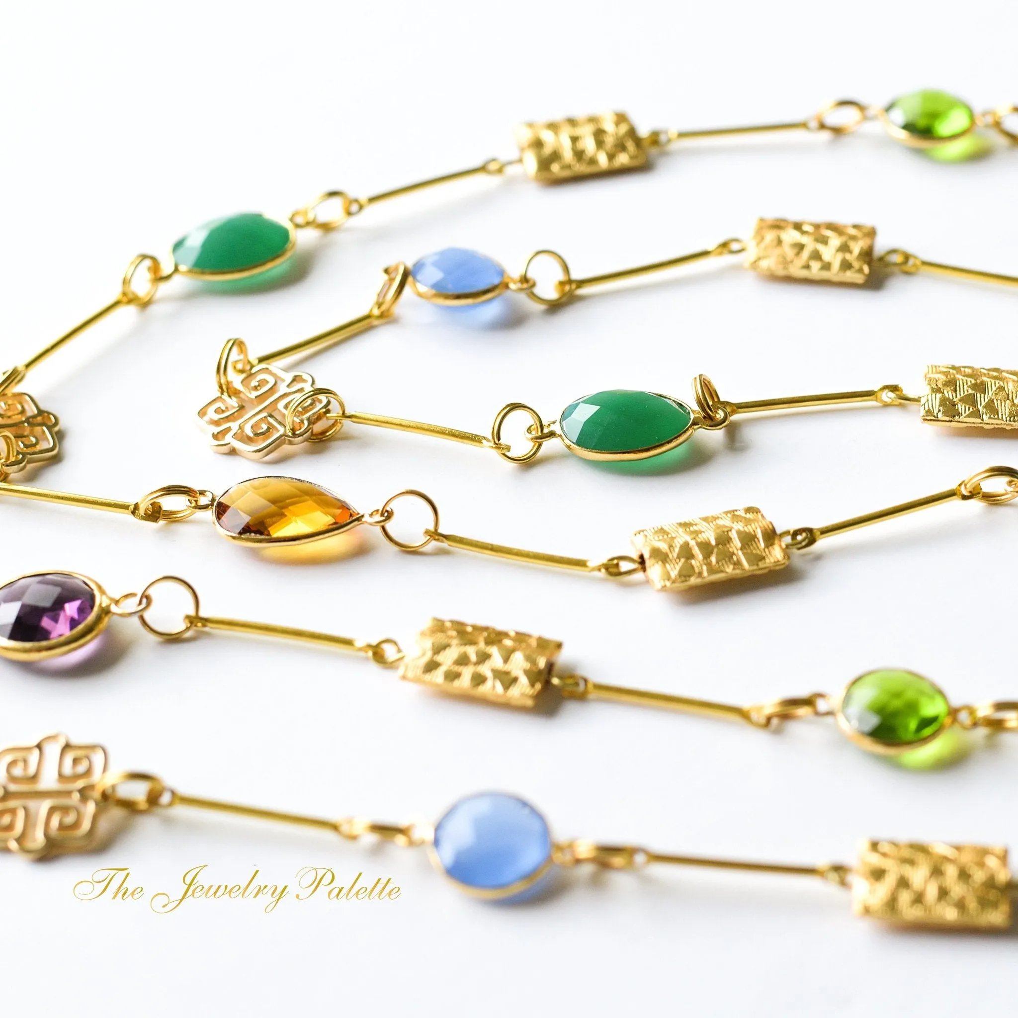 Penelope multicolor gemstone with gold filigree necklace