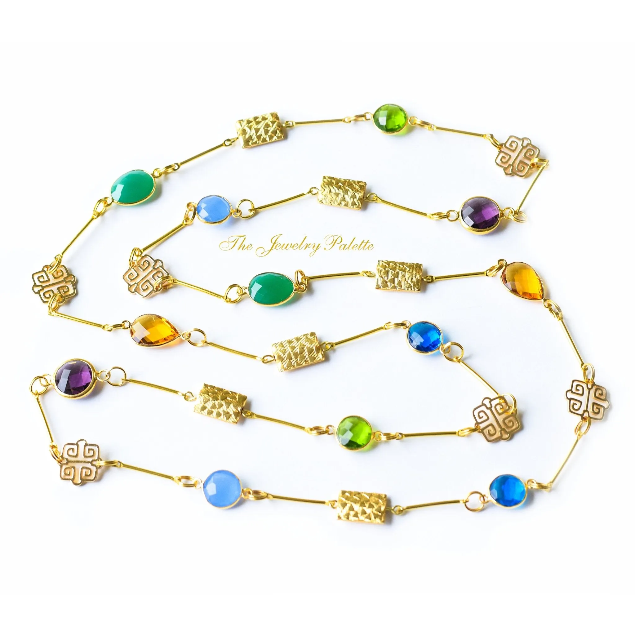 Penelope multicolor gemstone with gold filigree necklace