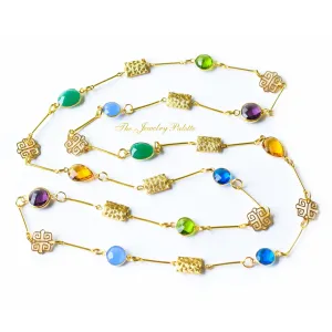 Penelope multicolor gemstone with gold filigree necklace