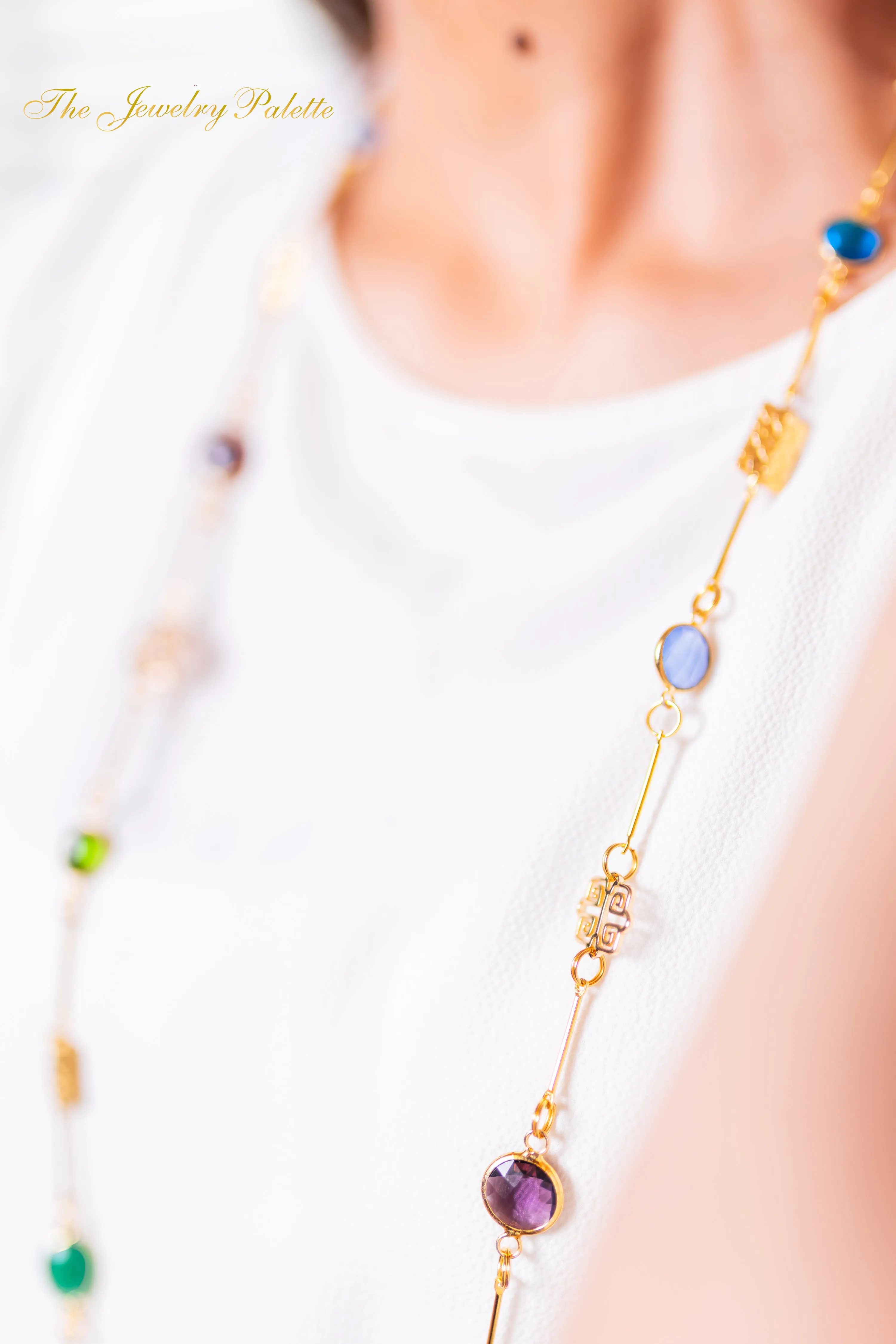 Penelope multicolor gemstone with gold filigree necklace