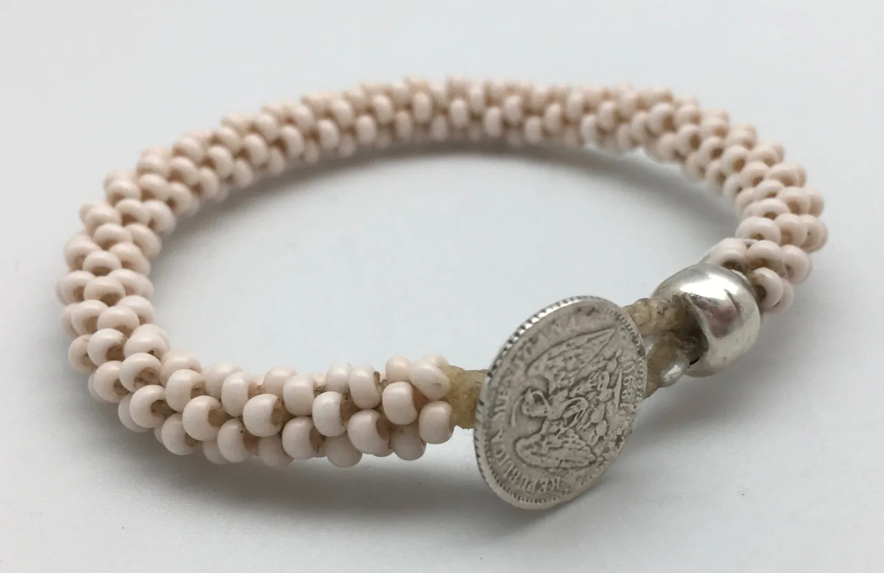 Peyote Bird Silver Dime White Bead Friendship Bracelet