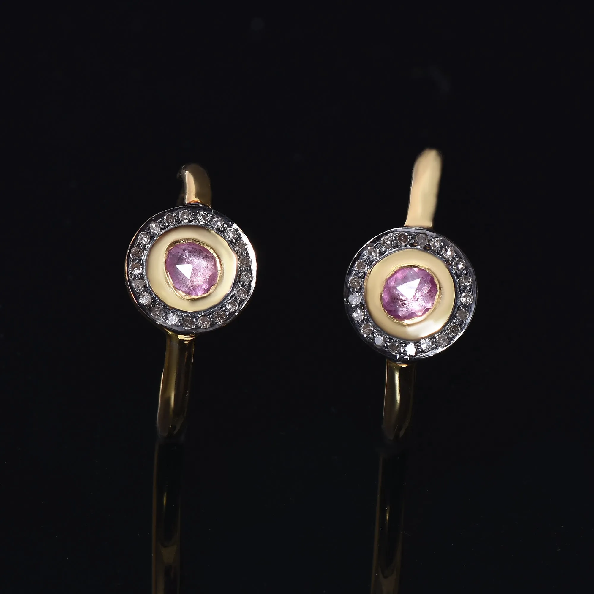 Pink Sapphire & Diamond Hoops