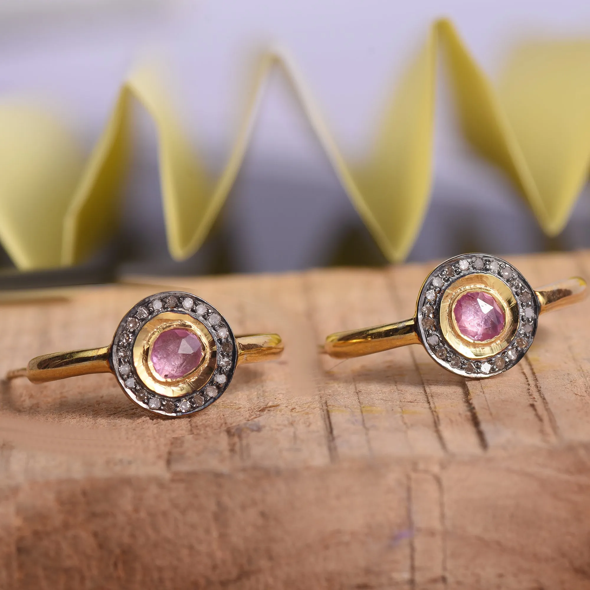 Pink Sapphire & Diamond Hoops