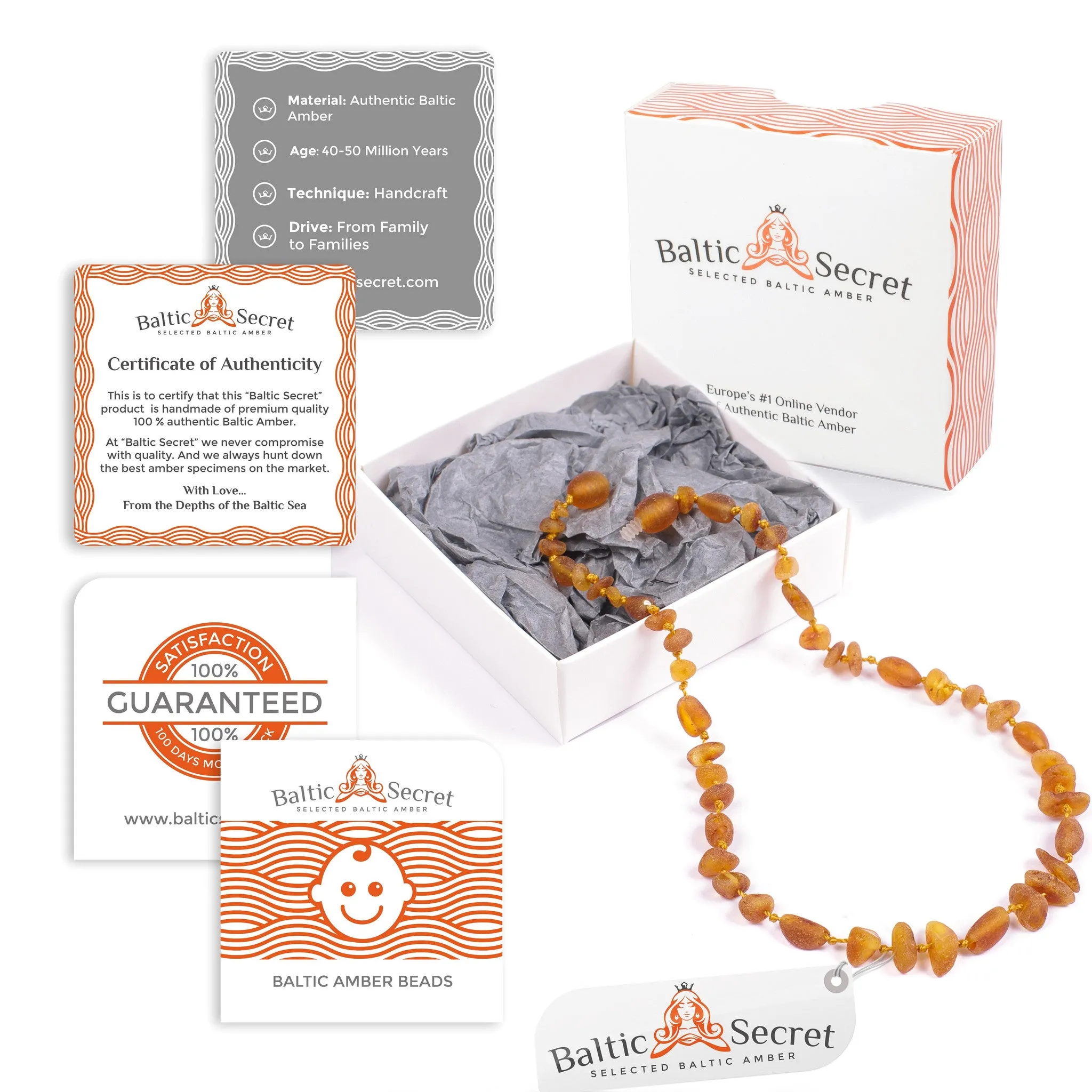 Premium Raw Baltic Amber Necklace & Bracelet For Children / Extra Safe