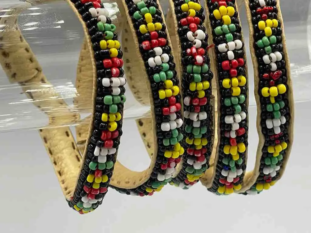 Rasta Design Narrow Black Beaded Leather Bracelet - Mali